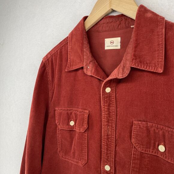 AG Shirt Mens M ADRIANO GOLDSCHMIED Corduroy Button Up 100% Cotton Utility Red - Picture 4 of 14
